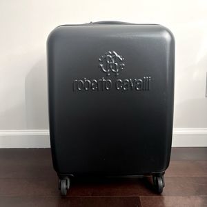 Roberto Cavalli Black Logo Hardshell Carry-On Suitcase Luggage NWT